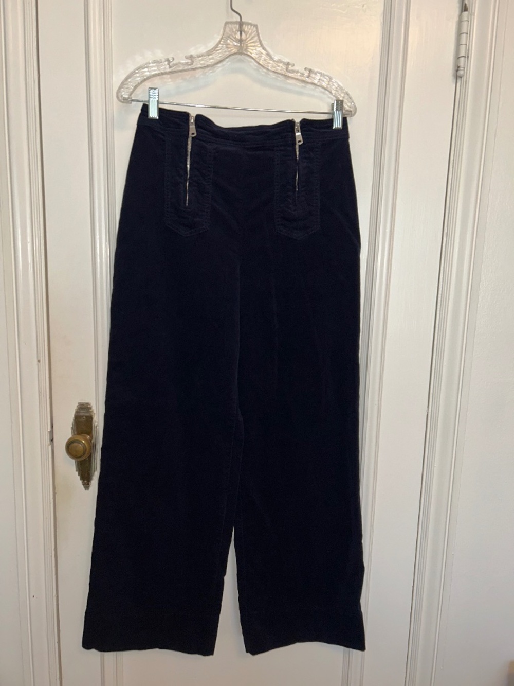 Avec Les Filles Navy Corduroy Wide Leg High Waisted Double Zipper Pants Size 8